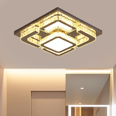 Rectangle Semi-Flush Mount Contemporary Faceted Crystal Stainless-Steel LED Ceiling Light for Sleeping Room