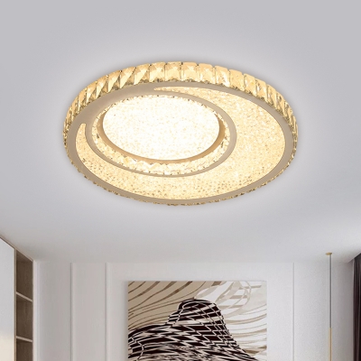 Round Flush Mount Light Contemporary Clear Crystal Chrome Finish LED Ceiling Lamp in Warm/White Light for Bedroom