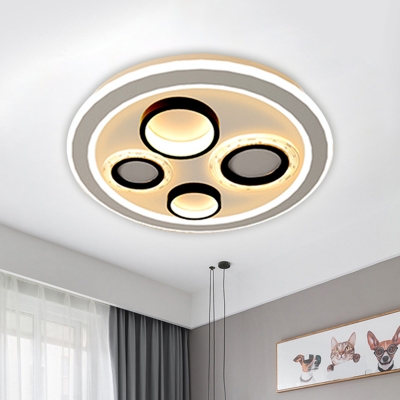 Round Flush Mount Light Modernist Metallic LED Black Flushmount Lighting for Bedroom, 16.5