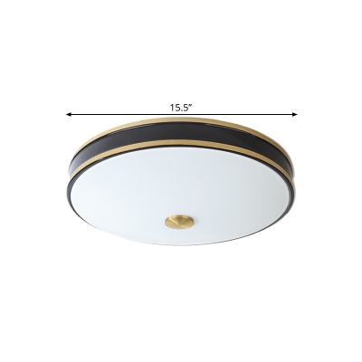 Round Living Room Flushmount Countryside White Glass LED Black/Gold Ceiling Fixture, 12