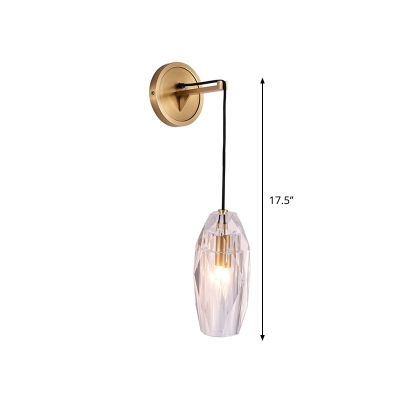 Single Oval Wall Hanging Light Modern Brass Cut Crystal Wall Sconce Light Fixture for Living Room