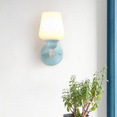 Sky Blue 1 Bulb Wall Lighting Ideas Rural Style Opaline Glass Conic Wall Mount Light