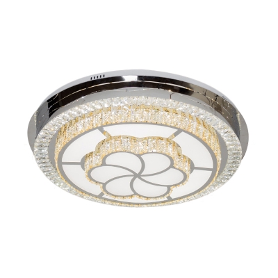 Study Room Flushmount Lighting Modern Style Clear LED Ceiling Mounted Fixture with Floral Crystal Block Shade