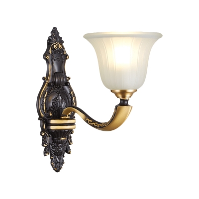 Traditional Flared Sconce Light 1/2 Lights Opaline Glass Wall Lighting Fixture in Black and Gold