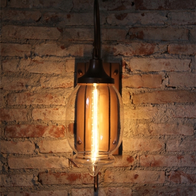 Urn-Shape Transparent Glass Wall Lamp Farmhouse 1 Bulb Corridor Wall Lighting Fixture in Black