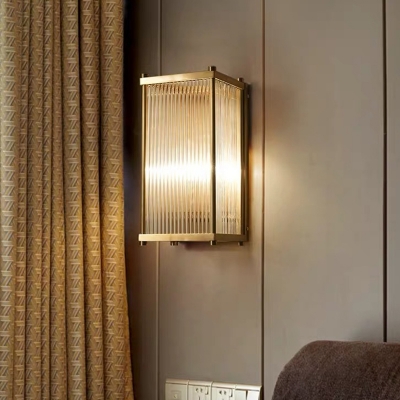 1/2-Bulb Cuboid Flush Mount Wall Sconce Simple Gold Crystal Rods Wall Light for Bedroom, 12