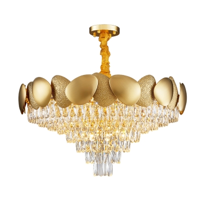 12 Heads Drawing Room Chandelier Light Modern Gold Pendant with Conical Crystal Shade