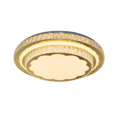2 Layers Round Crystal Ceiling Light Modernist Living Room LED Flush Mount Recessed Lighting in Stainless Steel
