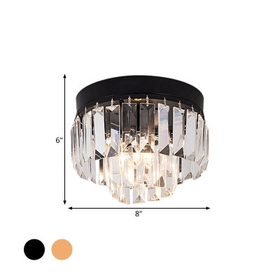 2-Tier Crystal Rectangle LED Flush Mount Contemporary Black/Gold Close to Ceiling Lamp for Hallway