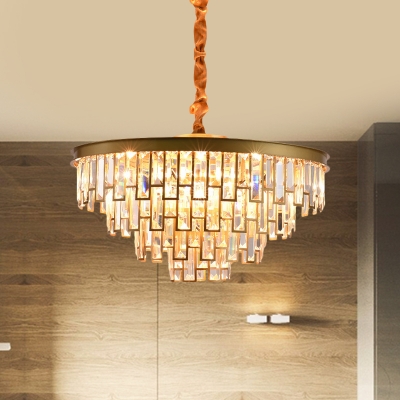 6 Lights Pendant Chandelier Postmodern Conical Layers Rectangular-Cut Crystal Drop Lamp in Gold/Black