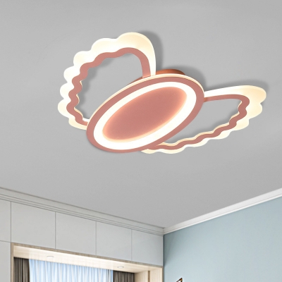 Angel Wing Children Room Ceiling Lamp Acrylic Kids Style LED Flush Mount Light Fixture in Pink