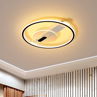 Black/Gold Circular Semi Flush Light Modern LED Acrylic Flushmount Lighting in Warm/White Light, 16.5