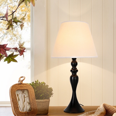 Black/White LED Reading Book Light Colonial Fabric Bell Nightstand Lamp for Living Room