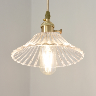 Brass 1-Light Suspension Lighting Colonial Clear Glass Umbrella Pendant Ceiling Light