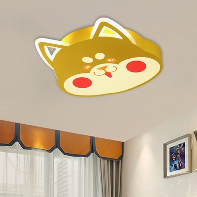 Cartoon Cat Shape Flush Light Fixture Metal LED Bedroom Flush Mounted Lamp in Black/Yellow