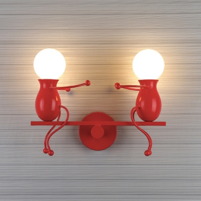 Cartoon Figure Wall Lighting Modernist Metal 2 Bulbs Black/White/Red Wall Mounted Light Fixture