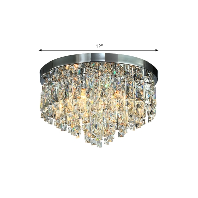 Chrome 4/6-Light Flush Light Fixture Modern Beveled Crystal Drum Ceiling Flushmount Lamp, 12