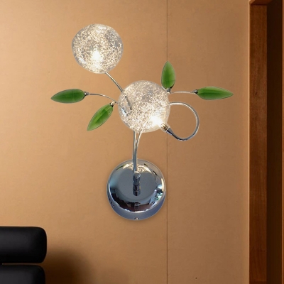 Chrome Globe Wall Lighting Ideas Contemporary LED Crystal Wall Light Sconce with Leaf Deco