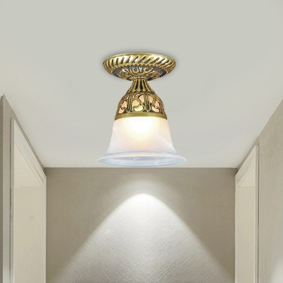 Classic Bell Flush Mount Lighting 1-Head Opaque Glass Ceiling Light Fixture in Bronze