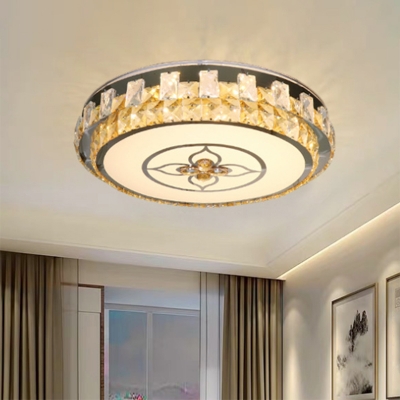 Clear Cut Crystal Tambour Flush Mount Simple Bedroom LED Flush Ceiling Light Fixture