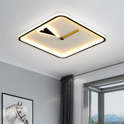 Clock Flush Mount Fixture Contemporary Metal LED Black/Gold Flush Ceiling Light in Warm/White Light, 16