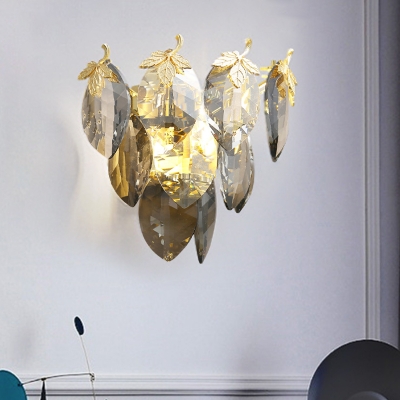 Crystal Leaf Wall Lamp Postmodern 2-Head Dining Room Flush Mount Wall Sconce in Gold