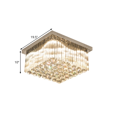 Crystal Rod Square Flush Mount Lamp Contemporary LED Chrome Close to Ceiling Light in Warm/White Light for Living Room