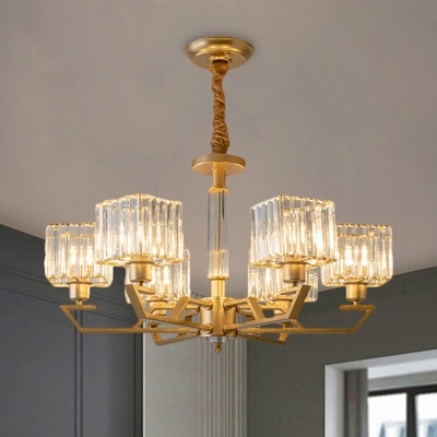 Cubic Hanging Chandelier Simplicity Faceted Crystal 3/6-Bulb Gold Finish Suspension Lighting
