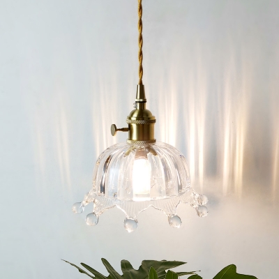 Domed Clear Glass Hanging Light Kit Kids 1 Lights Brass Pendant Lighting with Fringe