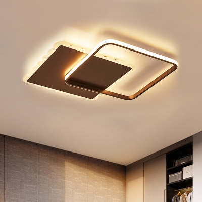 Dual Rhombus Flush Lamp Fixture Simple Metal White/Coffee Finish LED Flush Mount in White/Warm/Natural Light