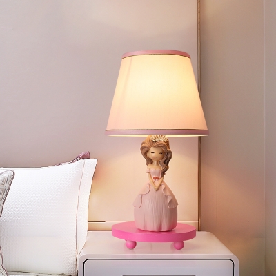 Fabric Barrel Shade Desk Lamp 1 Head Nightstand Lighting with Princess Design in Pink