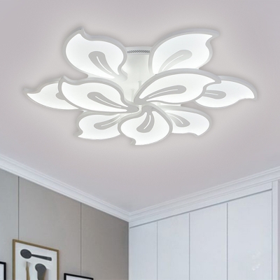 Floral Semi Mount Lighting Modern Acrylic 5/9 Lights White Flush Light Fixture in Warm/White/Natural Light