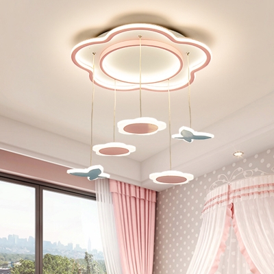 Flower Girls Bedroom Pendant Lighting Acrylic LED Kids Hanging Light Fixture in Pink