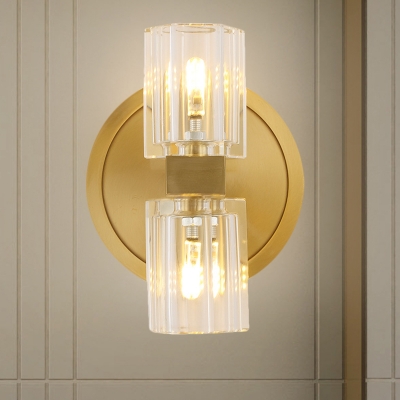 Gold 2 Heads Wall Light Sconce Postmodern Crystal Cylindrical Wall Mounted Lamp for Bedroom