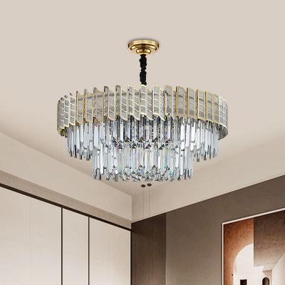 Gold 3 Tiers Chandelier Lighting Contemporary 9 Bulbs Crystal Rectangle Ceiling Suspension lamp