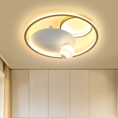 Gold Circle Flush Mount Lamp Modern LED Metallic Flush Ceiling Light Fixture with Opal Glass