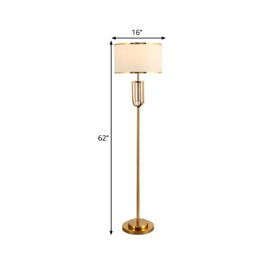 Gold Drum Shaped Floor Lamp Traditional Fabric 1 Bulb Living Room Standing Lighting with Open Cage