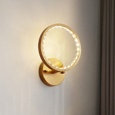 Gold Halo Ring Wall Light Kit Minimalistic Crystal Bedside LED Wall Mount Lighting Fixture