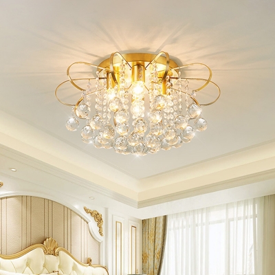 Gold Raindrop Ceiling Lighting Modern Style 4 Heads Crystal Ball Semi Flush Mount Light Fixture