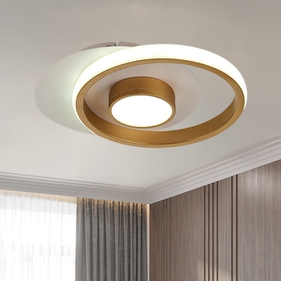 Halo Ring Metal Flush Ceiling Light Modernism White-Black/White-Gold LED Flush Mount Fixture in White/Warm Light