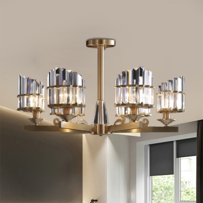 Hand-Cut Crystal Slant-Shape Ceiling Fixture Contemporary 6-Light Semi Flush Mount in Gold