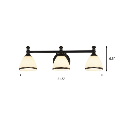 Handmade Milk Glass Bell Vanity Lamp Retro 2/3-Light Bathroom Wall Mounted Light in Black