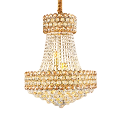 K9 Crystal Bead Gold Drop Pendant Basket Shaped 5/8-Head Modernist Chandelier Lighting