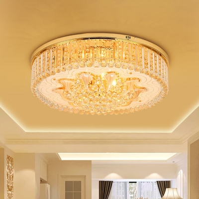 LED Flush Ceiling Light Fixture Modern Round Clear Crystal Flushmount Lighting for Living Room