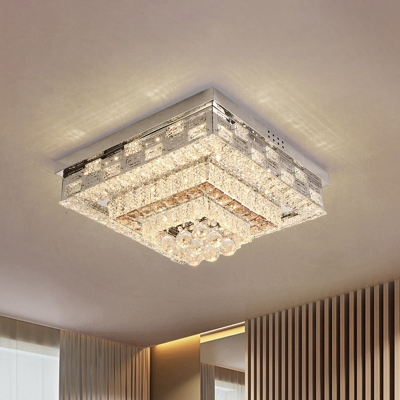 LED Flush Mount Ceiling Light Modern Tiered Round/Square Clear Crystal Flushmount for Bedroom