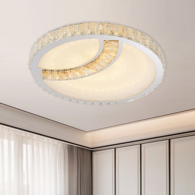 LED Surface Mount Ceiling Light Minimal Dining Room Flushmount with Round/Square Crystal Shade in Chrome
