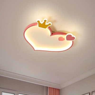 Loving Heart Ceiling Mounted Fixture Contemporary LED Bedroom Flushmount Lighting in Pink