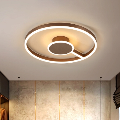 Metal Circular Flush Light Modern Gold/Coffee LED Flush Mount for Bedroom in Warm/White Light, 16