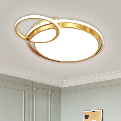 Metallic Circular Ceiling Light Minimalism LED Gold Flush Mount Lamp Fixture, 16.5