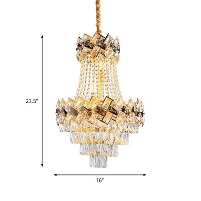 Modern Empire Chandelier 5/8 Bulbs Cut Crystal Hanging Ceiling Light in Gold, 16